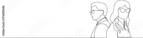 Continuous Line Art of Man and Woman Wearing Sunglasses Minimalist Vector Illustration