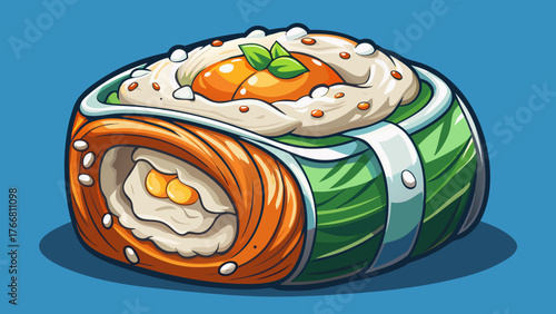 Very beautiful, delicious fresh sushi roll Philadelphia cheese with cucumber and escolar, Japanese cuisine, gourmet seafood dish, creamy texture, elegant presentation, and authentic Asian dining 