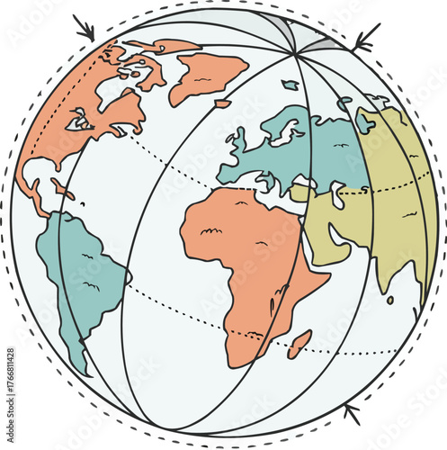 Vector illustration of a hand holding a globe, representing the global concepts of travel and business on the planet earth.