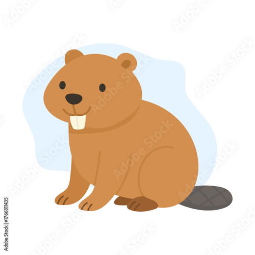 A Playful Illustration of a Beaver Sitting Happily with a Smiling Expression and Iconic Buck Teeth. Forest animal and Woodland fauna