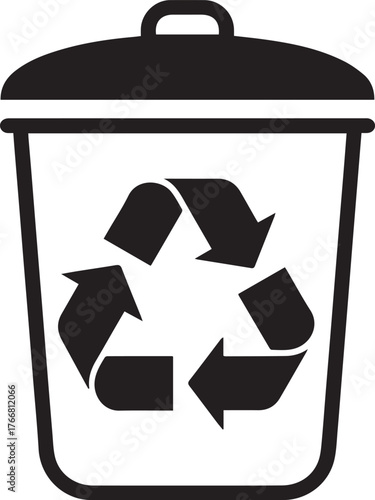 Black Vector Recycle Bin Icon with Triangular Arrows | Simple Minimalist Design (Transparent PNG)