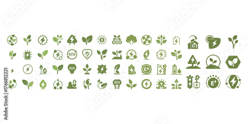 Green energy and ecology icon set for sustainable development concepts
