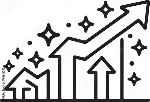 Financial growth chart with rising arrows and stars