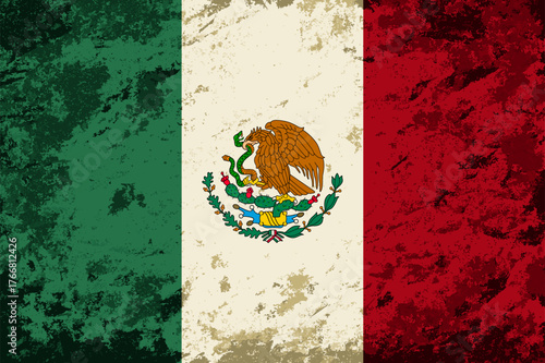 Mexican flag brush stroke grunge style background layout. Vector illustration.