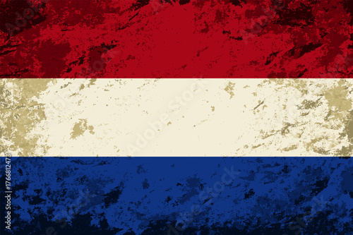 Dutch flag brush stroke grunge style background layout. Vector illustration.