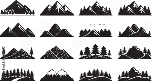 Collection of Mountain and Forest Silhouettes