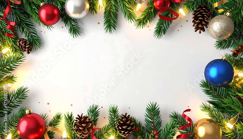 Elegant Christmas Decoration Border on White Background