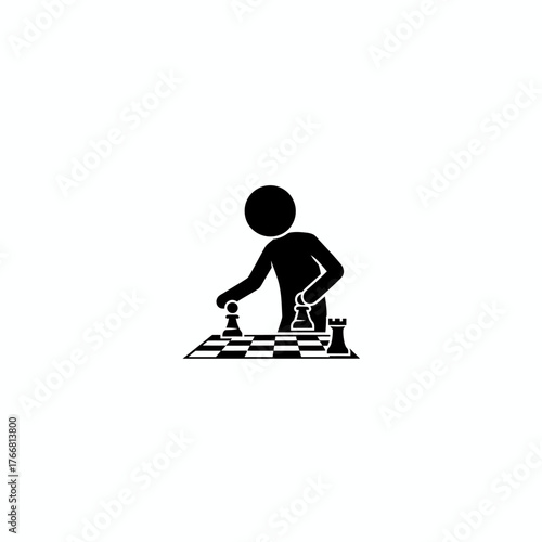 A minimalist figure of a person deeply engaged in a competitive chess match, symbolizing strategic thinking and intellectual challenge