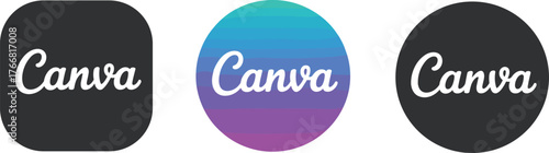 Set of Three Canva Logo Variations in Black and Gradient Styles for Branding, Marketing, Design, Internet, and Vector Use
