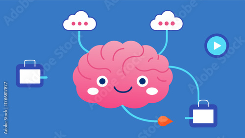 A brain experiencing a range of emotions while interacting with a Choose Your Own Adventurestyle app representing the complex emotional connections that can be formed through. Vector illustration