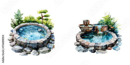 hot spring watercolor vector illustration