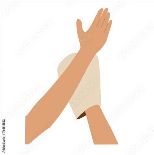 rubbing hands with a body scrub