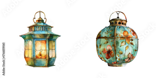 lantern watercolor vector illustration