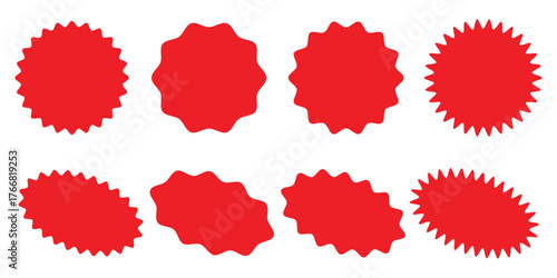 Set of sale sticker, price tag, starburst, sunburst badges, quality mark, sunburst badges, retro stars. Wavy edge. Star burst shape. vector illustrator.
