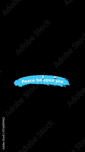 Blue and white Arabic and English “Peace be upon you” animation, modern mix of cultures and minimalist typography