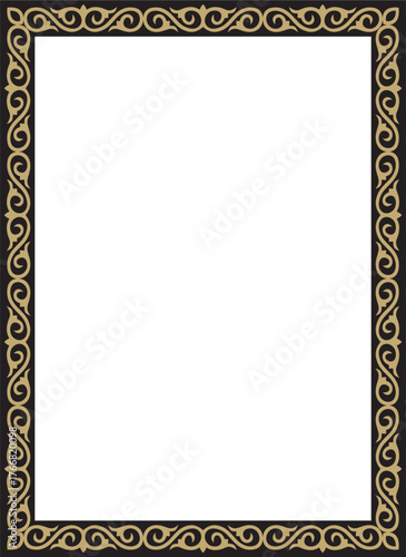 Vector gold with black square Kazakh national ornament. Ethnic pattern of the peoples of the Great Steppe,