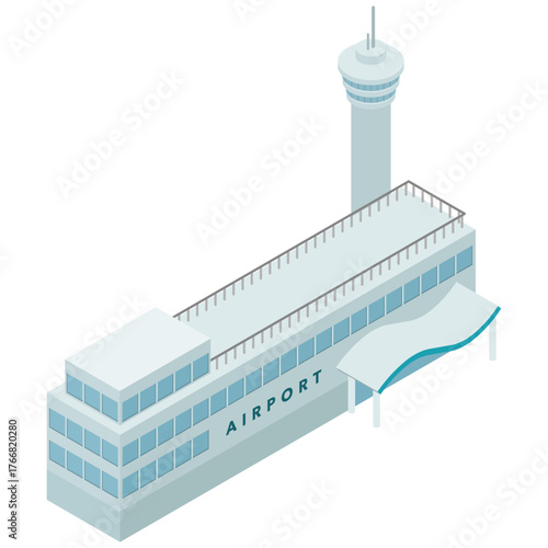 アイソメトリックイラスト：空港と管制塔