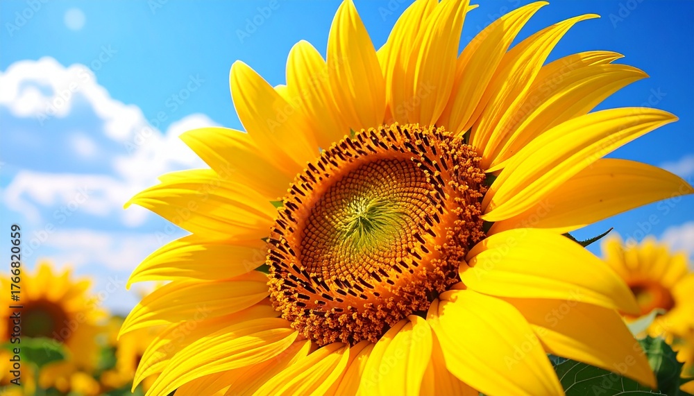 Naklejka premium Sunflower Close-Up in Blooming Field