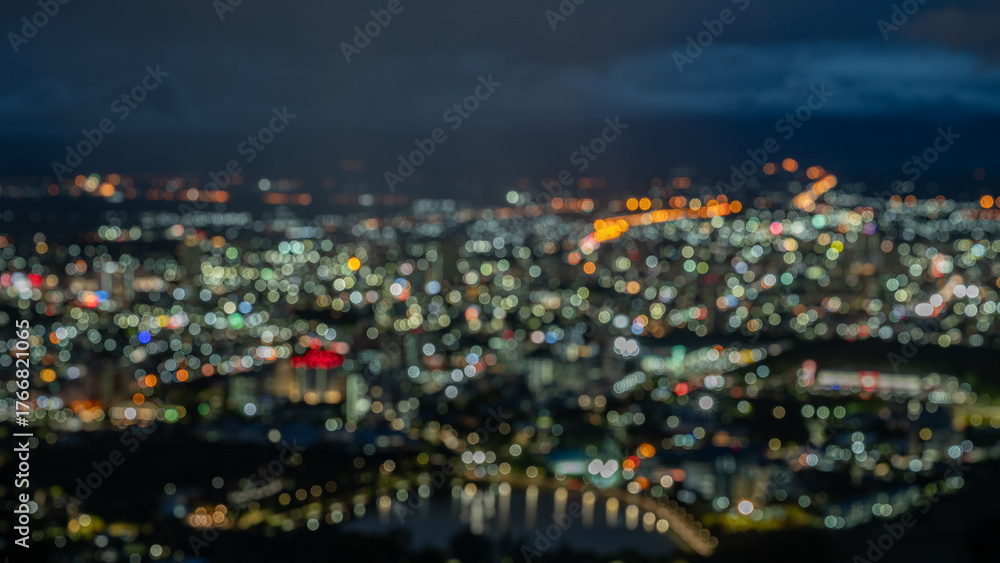 Fototapeta premium Abstract blurred bokeh background of city at night Bangkok Thailand