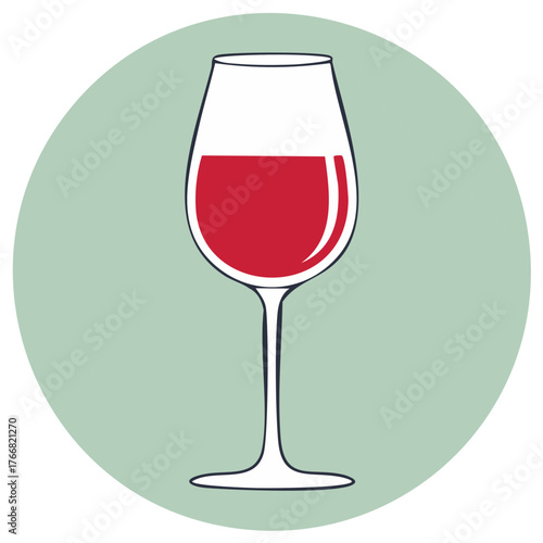Red wine glass flat design illustration icon symbolizing beverage alcohol drink