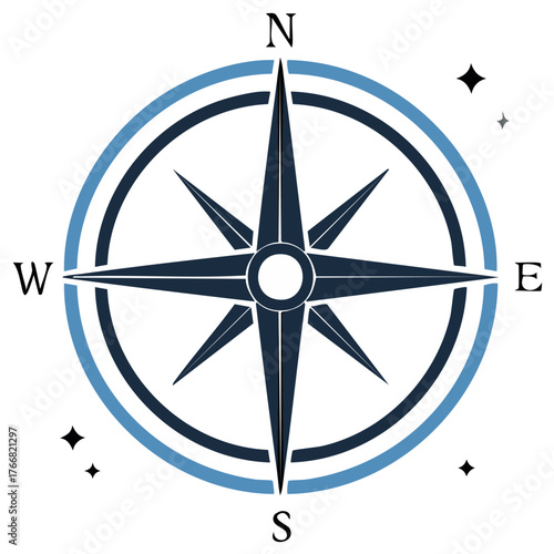 Nautical Compass Rose Graphic with Navigational Points for Direction and Exploration