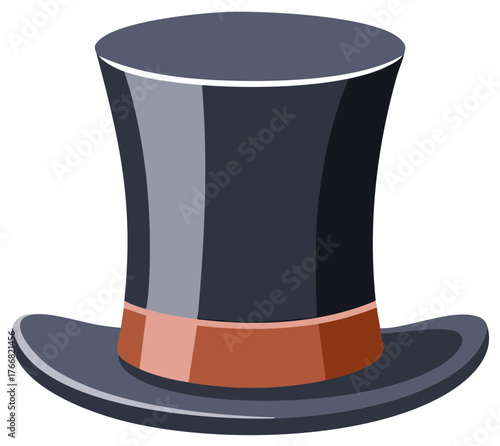 Elegant gentleman's top hat in gray with an orange band, stylized vector illustration, fashionable accessory