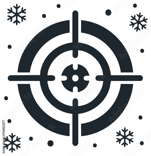 Winter season target icon with crosshairs and snowflakes for cold weather goals and precision aiming