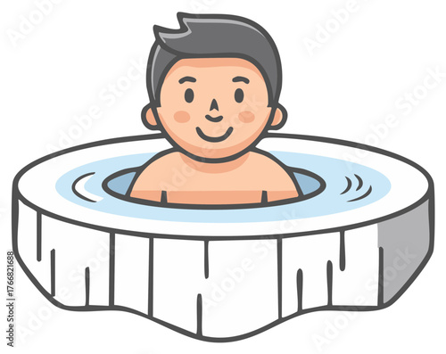 Cartoon man enjoying bath in a hot tub, spa relaxation concept