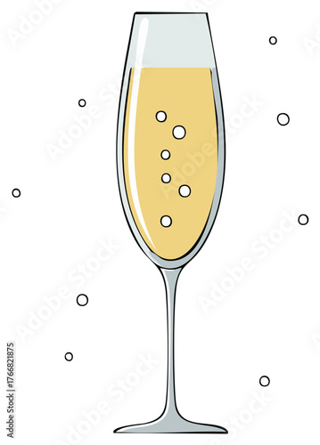 Sparkling champagne flute celebration illustration with festive bubbles and golden liquid