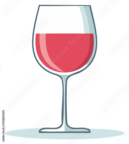 Elegant Wine Glass with Red Wine Isolated on White Background