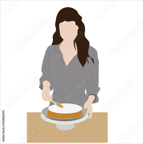 Woman confectioner prepares delicious cake for birthday party.woman decorating cake