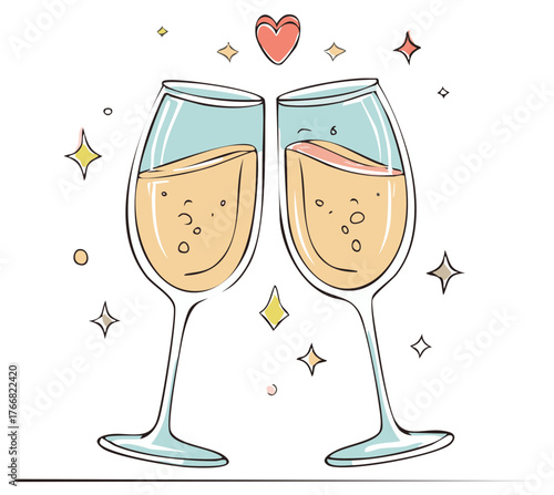 Festive champagne toast with two sparkling flutes an adorable celebration illustration