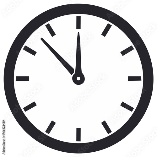 Clock icon isolated. Black and white clock face with hands showing time.