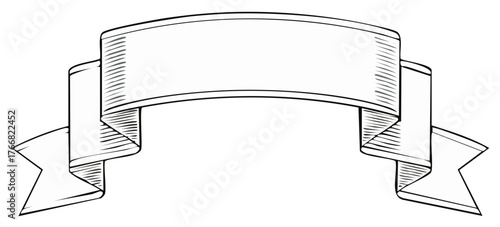 Classic Hand Drawn Ribbon Banner with Copy Space for Text and Design Elements