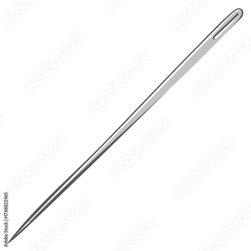 Silver sewing needle with eye and sharp point isolated on white