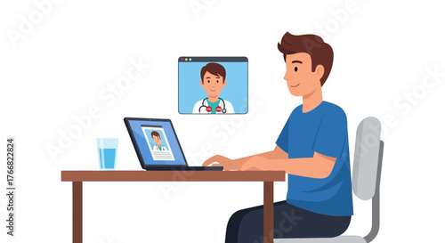 Man consults doctor online via video call for convenient remote healthcare, experiencing modern telemedicine convenience and care.