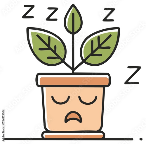 Cartoon Plant Sleeping with ZZZs Above Vector Illustration
