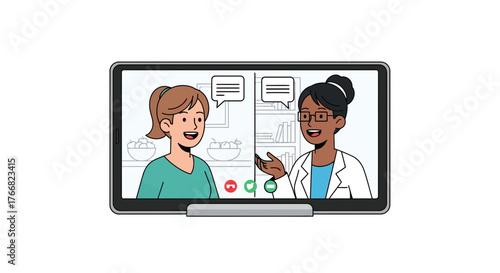 Diverse patients and doctors connect globally via modern telehealth consultations, fostering health and accessibility