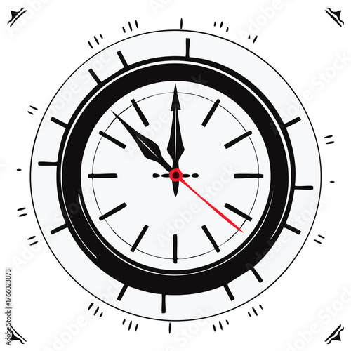 Stylized clock face showing time drawing attention to time abstractly ticking forward in illustration