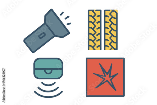 Essential icons representing safety, travel, detection, and impact for modern user interface design