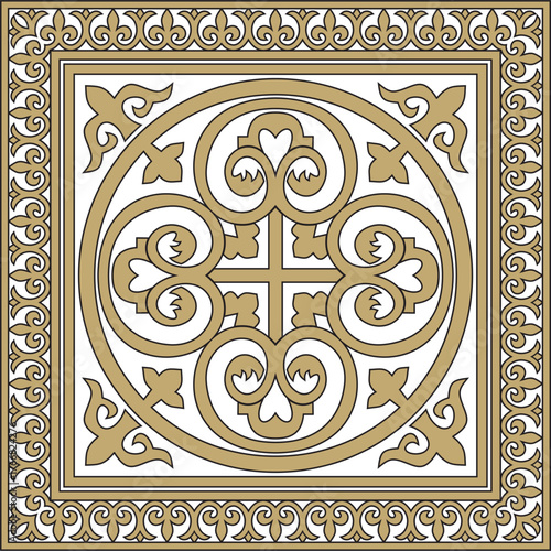 Vector gold and black square classic byzantine ornament. Rectangle, border, Ancient Greece, Eastern Roman Empire frame. Decoration of the Russian Orthodox Church