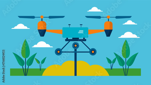 A drone fitted with multispectral cameras capturing and analyzing images to create detailed crop maps for targeted fertilizer application.. Vector illustration