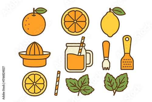 Fresh citrus fruits, lemon, orange, and mint with juice preparation equipment