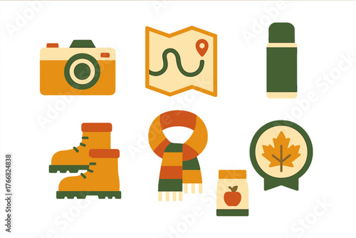 Essential gear and accessories collection for autumn hiking and outdoor travel