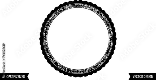 Elegant decorative circular frame with intricate ornamental details perfect for vintage invitations, certificates, or premium branding projects