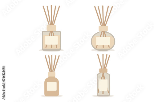 Four distinct designs of aromatic reed diffusers for home scent and wellness