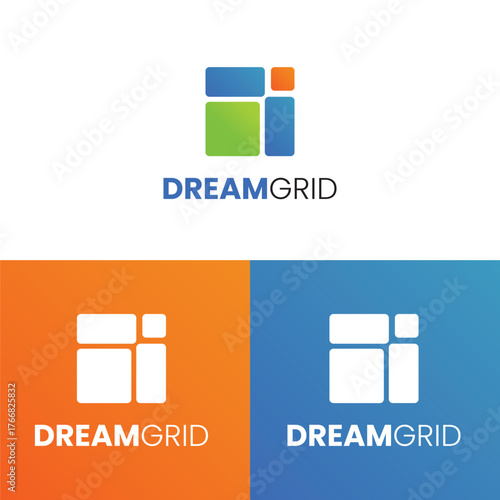 Modern geometric logo design with bold orange-red gradient and minimal square pixel shapes. Ideal for tech, digital, or creative studios. Clean, modern, and professional branding concept.