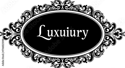 Elegant ornate oval frame with elegant script spelling 'Luxuiury' evoking premium quality and sophistication for branding