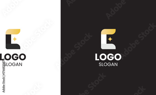 Modern luxury logo featuring a stylized letter “E” in black and gold with a star accent, shown on light and dark backgrounds. Perfect for premium brands, boutiques, beauty labels, and upscale business