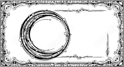 Elegant ornate frame with abstract circular design, perfect for certificates, invitations, or decorative borders, adding a sophisticated touch to any project.